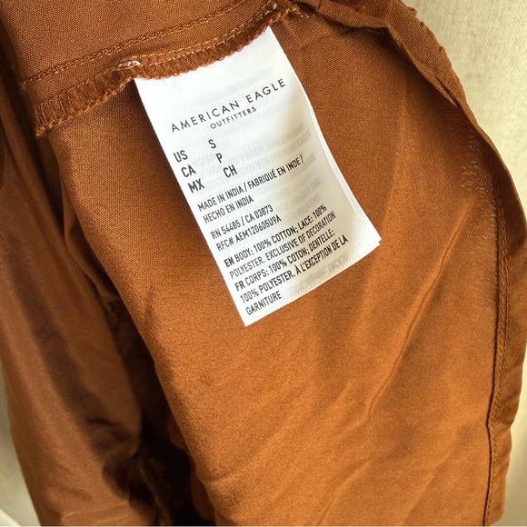 American Eagle Women's Brown Embroidered Wrap Front Mini Dress Boho Ruffle NWT - Picture 3 of 7